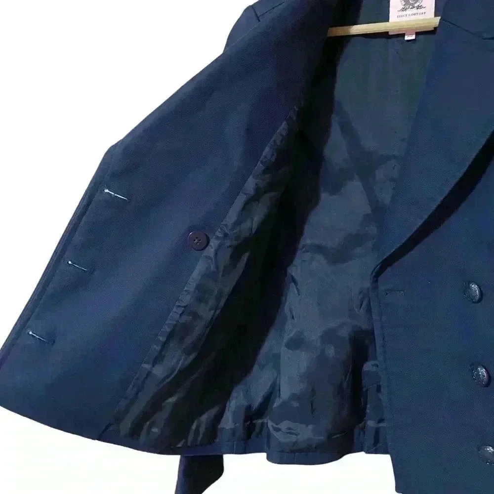 Juicy Couture Womens S Blue Double Breasted Peacoat Cotton Stretch Preowned - Picture 7 of 11